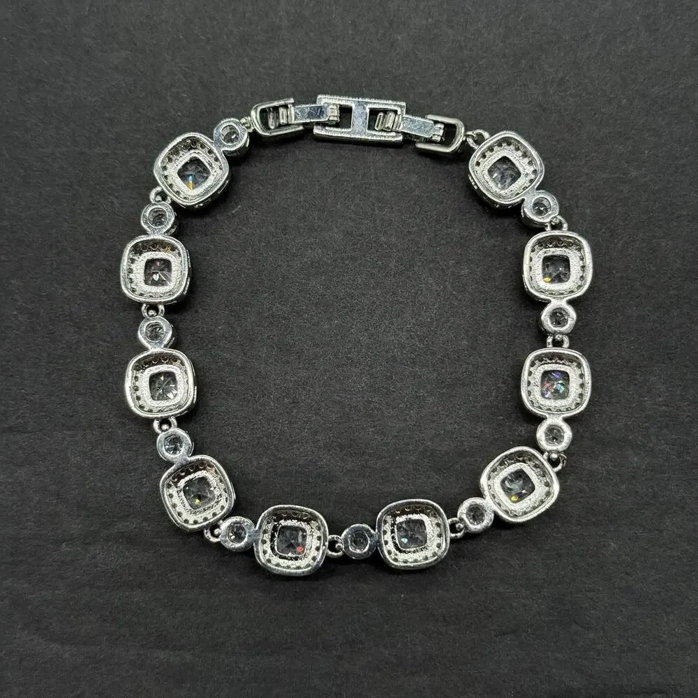 Gimto Silver Tone Watch Bracelet Set 2 Pc Iced Tonneau Dial Rhinestone Bling NEW
